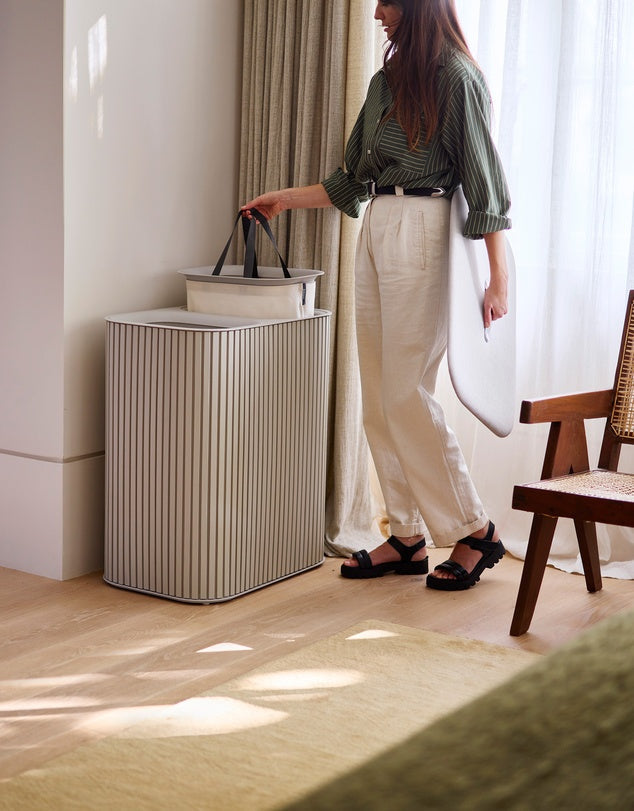 LuxeHaven 90L Bamboo Easy-Empty Dual Tote Laundry Hamper