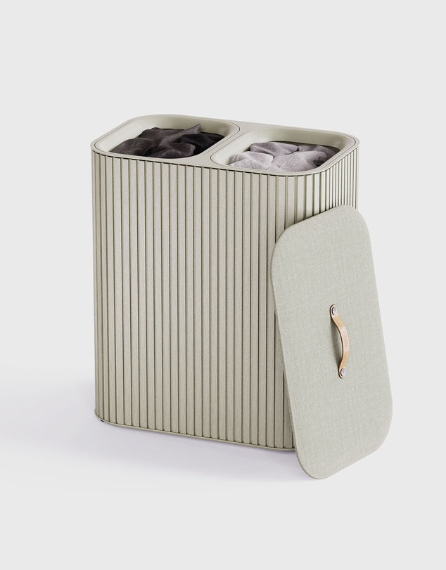 LuxeHaven 90L Bamboo Easy-Empty Dual Tote Laundry Hamper