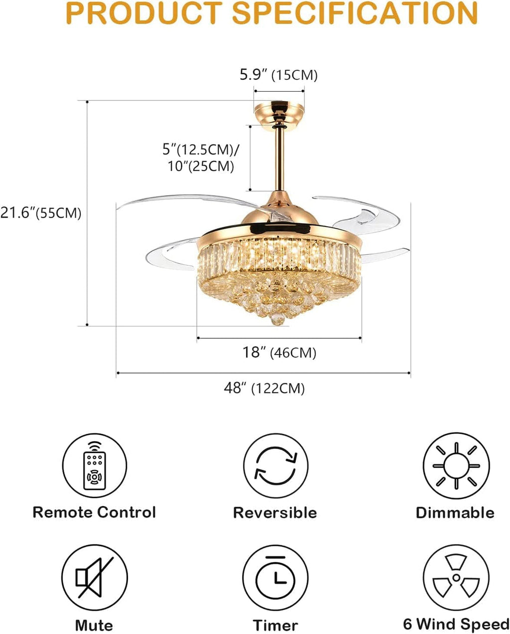 Golden Zenith: 2-in-1 Luxury Chandelier Fan