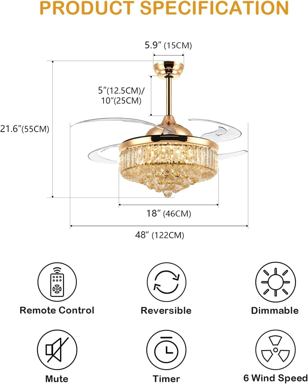 Golden Zenith: 2-in-1 Luxury Chandelier Fan